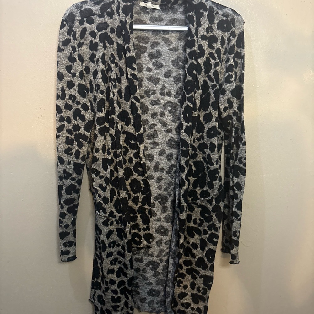 Maurices Black and Gray Leopard Print Open-Front Cardigan